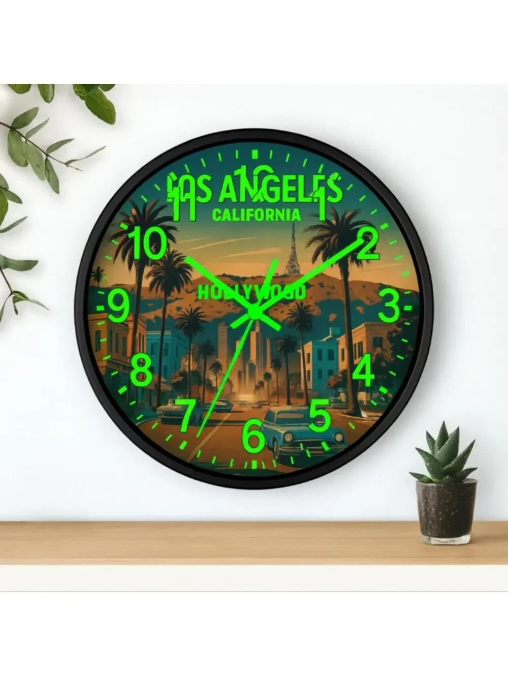 Hollywood Los Angeles Glow In The Dark Wall Clock New!